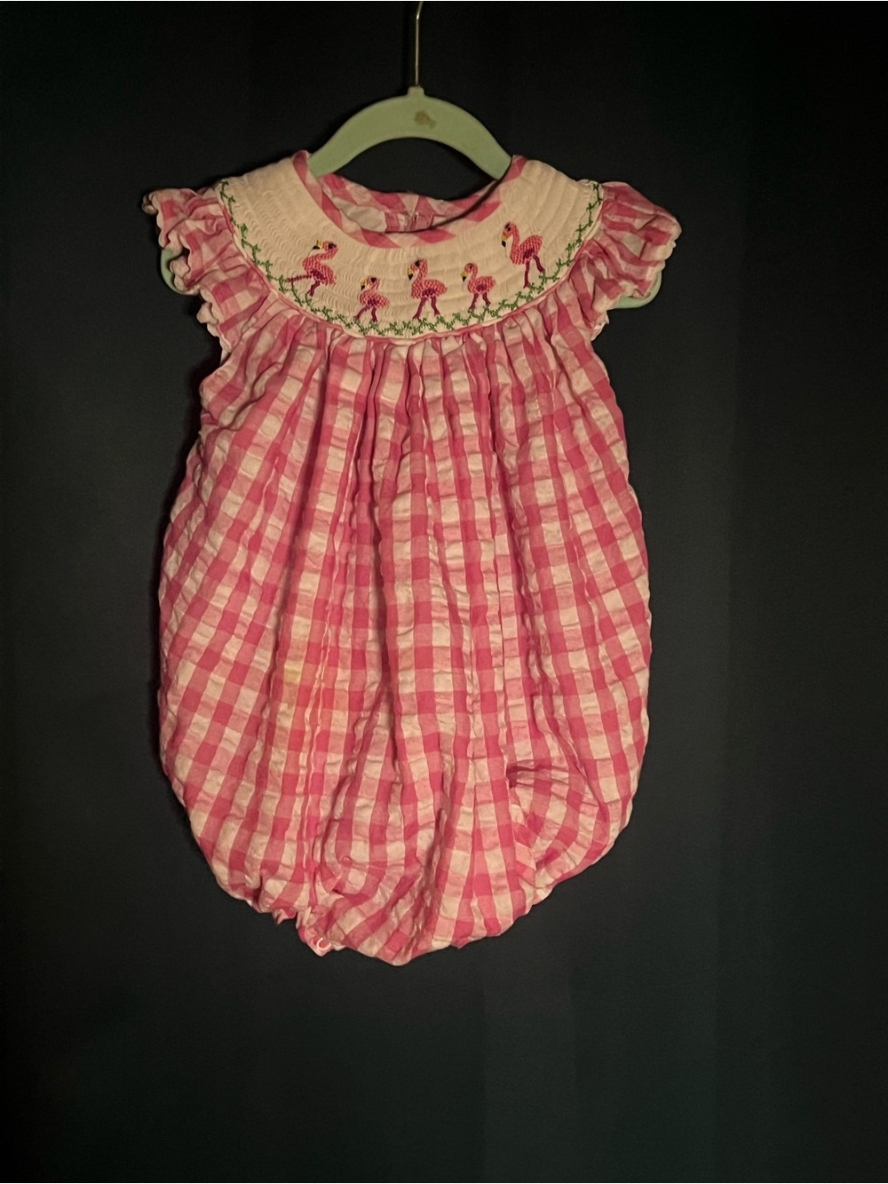Pink Gingham Smocked Flamingo One-Piece Sleep Sack